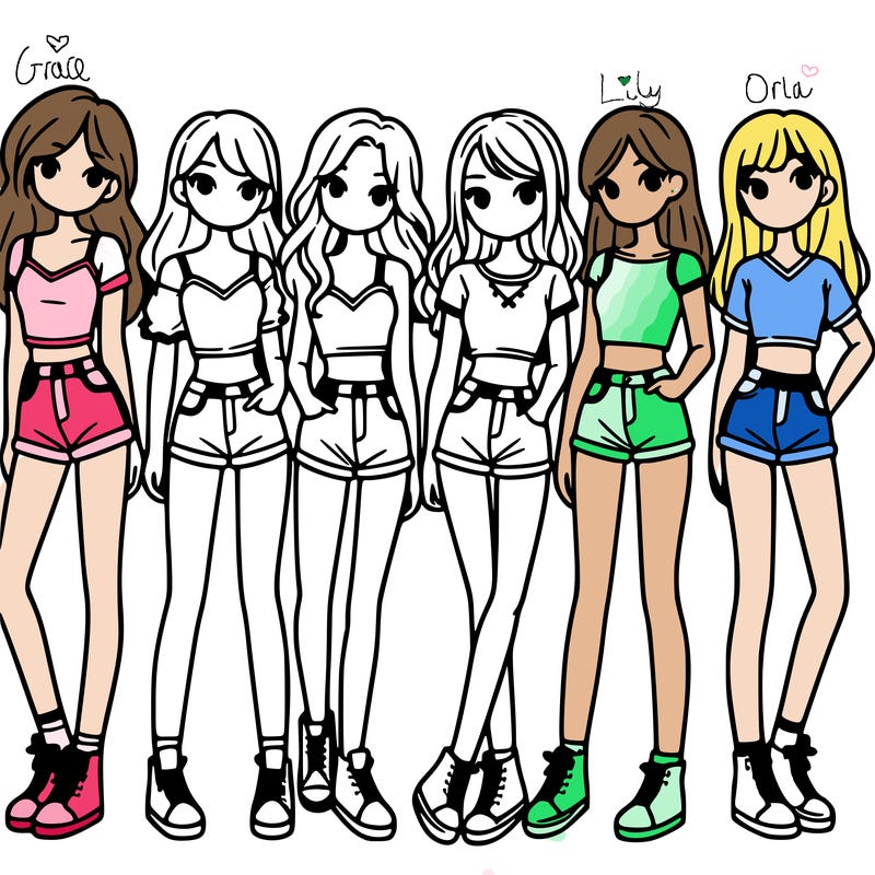 a group of girls wearing crop tops and shorts