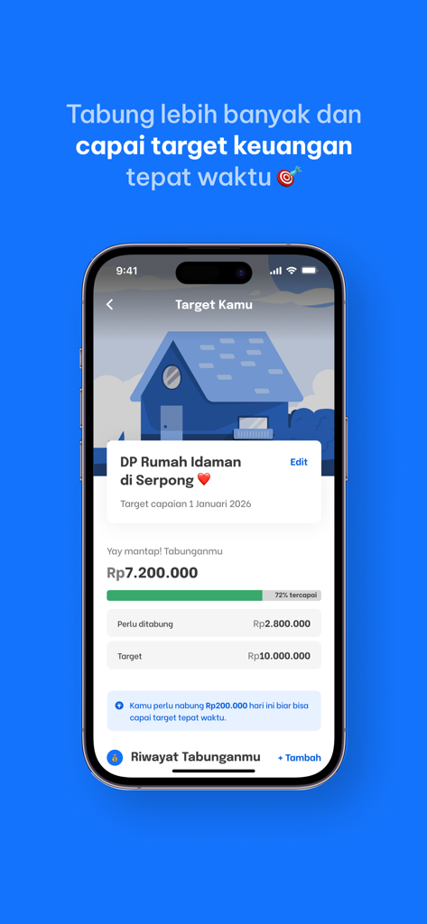 Finku: Budget & Money Manager - Finku app screen showing a savings goal for a house down payment with a progress bar