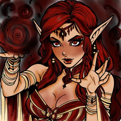 realistic scary beautiful elf sorceress casting spell