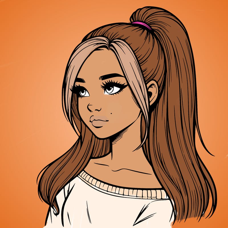 realistic girl with a high ponytail