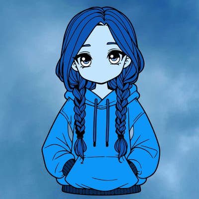 a realistic girl with a oversized hoodie and she has braids