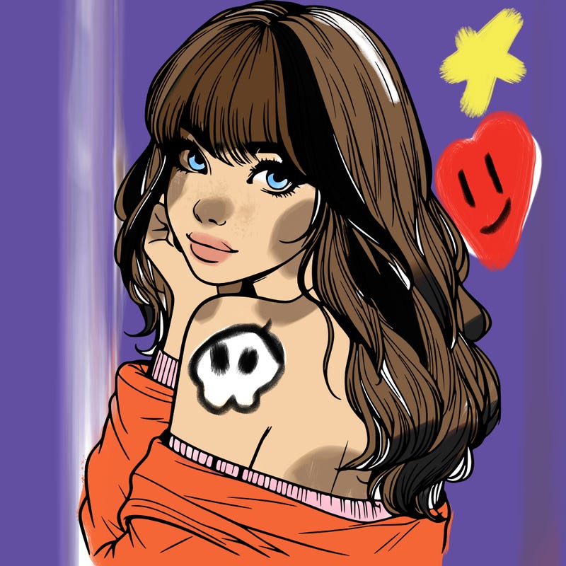 realistic girl with bangs looking over her shoulder