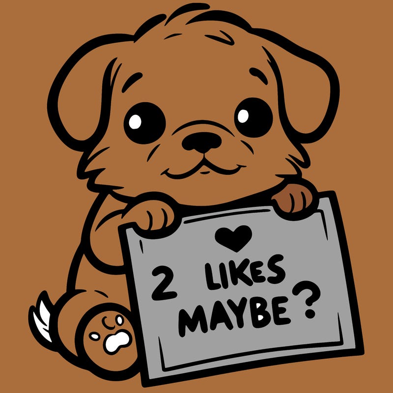 a puppy holding a sign that says 2 likes maybe?