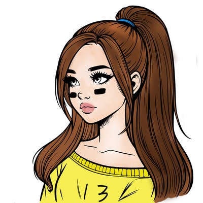 realistic girl with a high ponytail