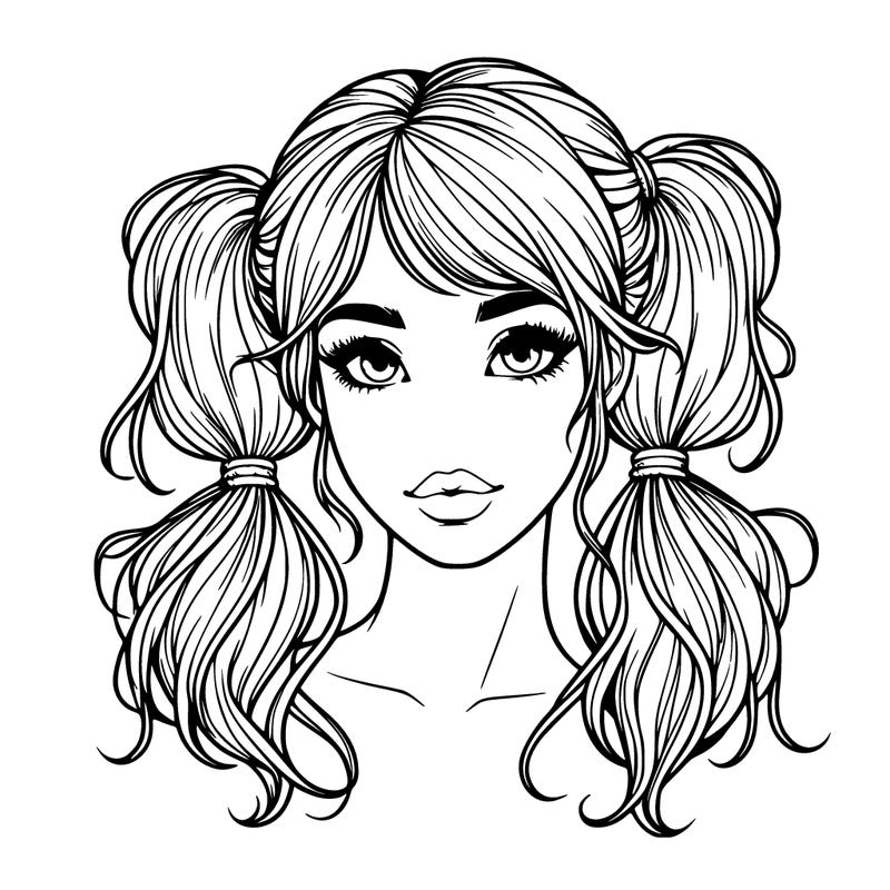 pretty woman with her hair in pigtails realistic