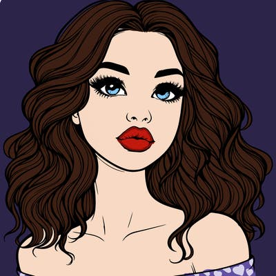 realistic girl with wavy hair and lips