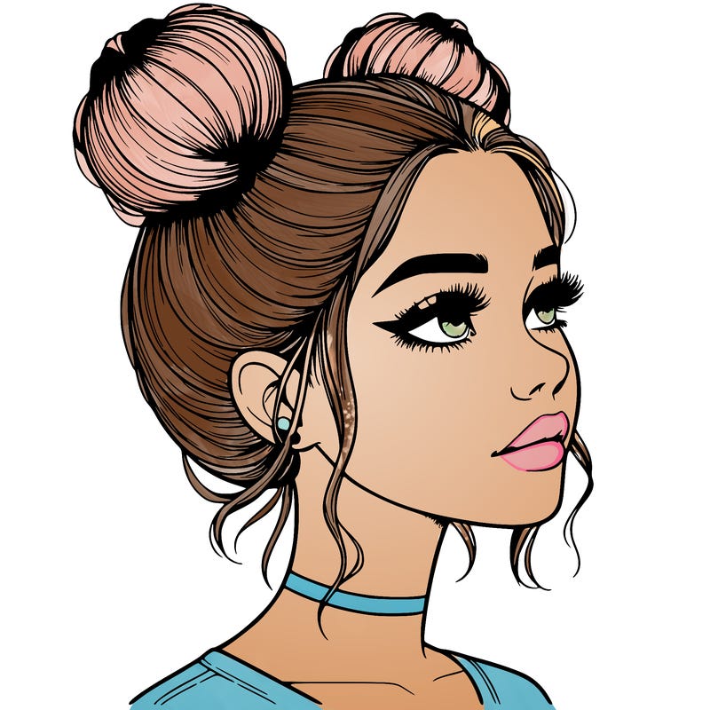 realistic girl with buns on the top of her head