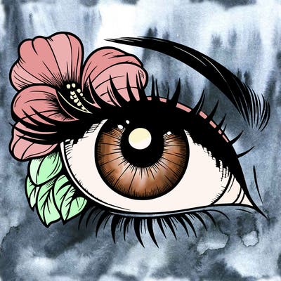 realistic eye with flower
