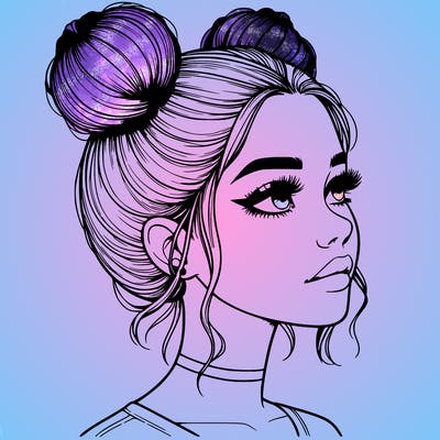 realistic girl with buns on the top of her head