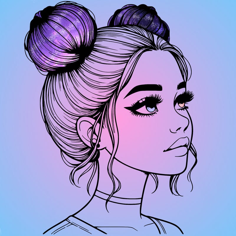 realistic girl with buns on the top of her head