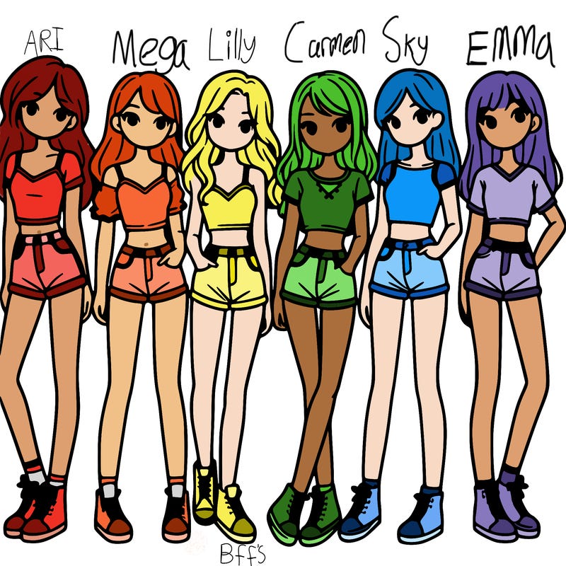 a group of girls wearing crop tops and shorts