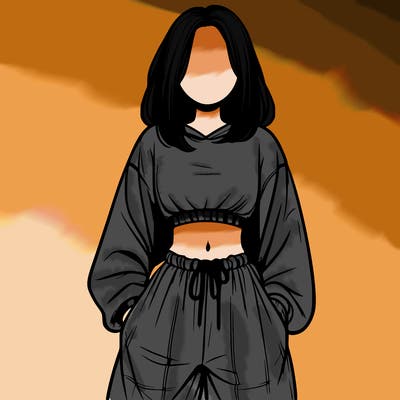 realistic girl faceless with baggy pants and a crop top