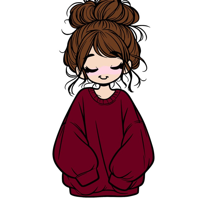 girl with baggy sweatshirt and messy bun