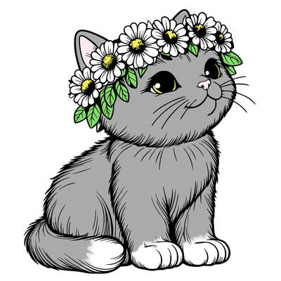 realistic cat wearing a flower crown