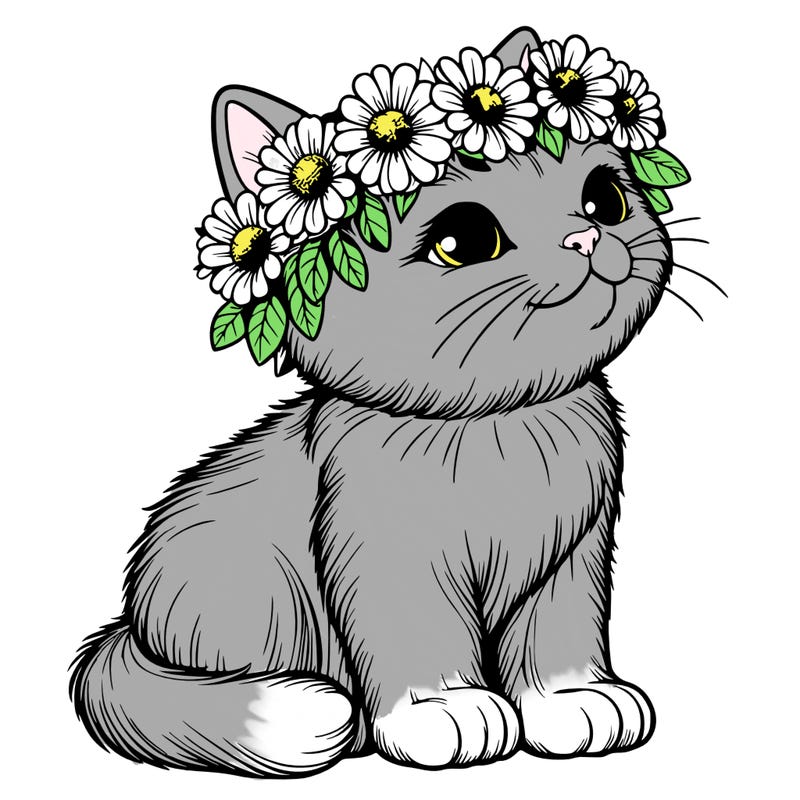 realistic cat wearing a flower crown