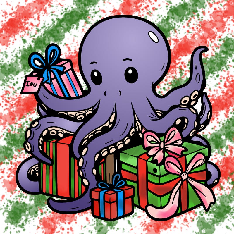 an octopus wrapping gifts