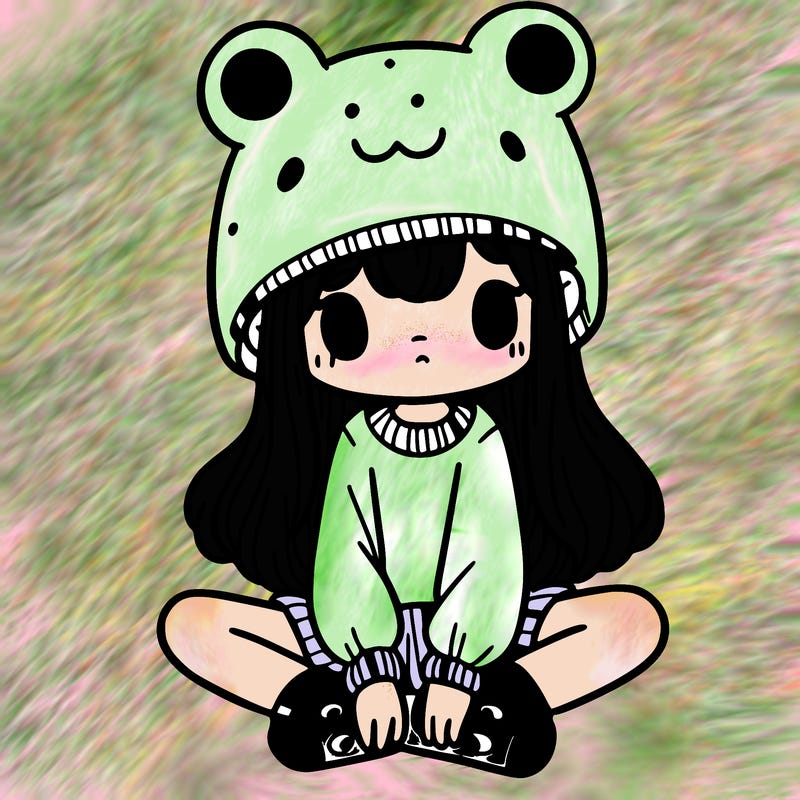a girl wearing a frog hat and some frog socks