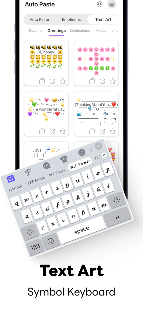 HT Keyboard Fonts - Fonts Art - Text art templates and custom cursive font keyboard on a mobile app