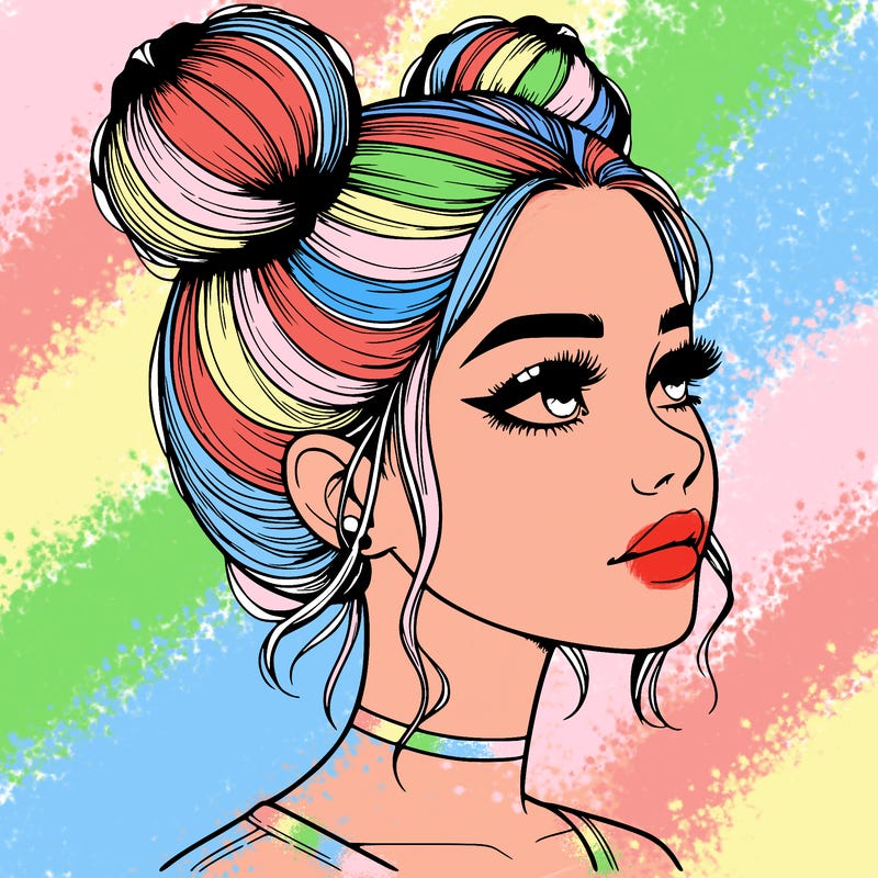 realistic girl with buns on the top of her head