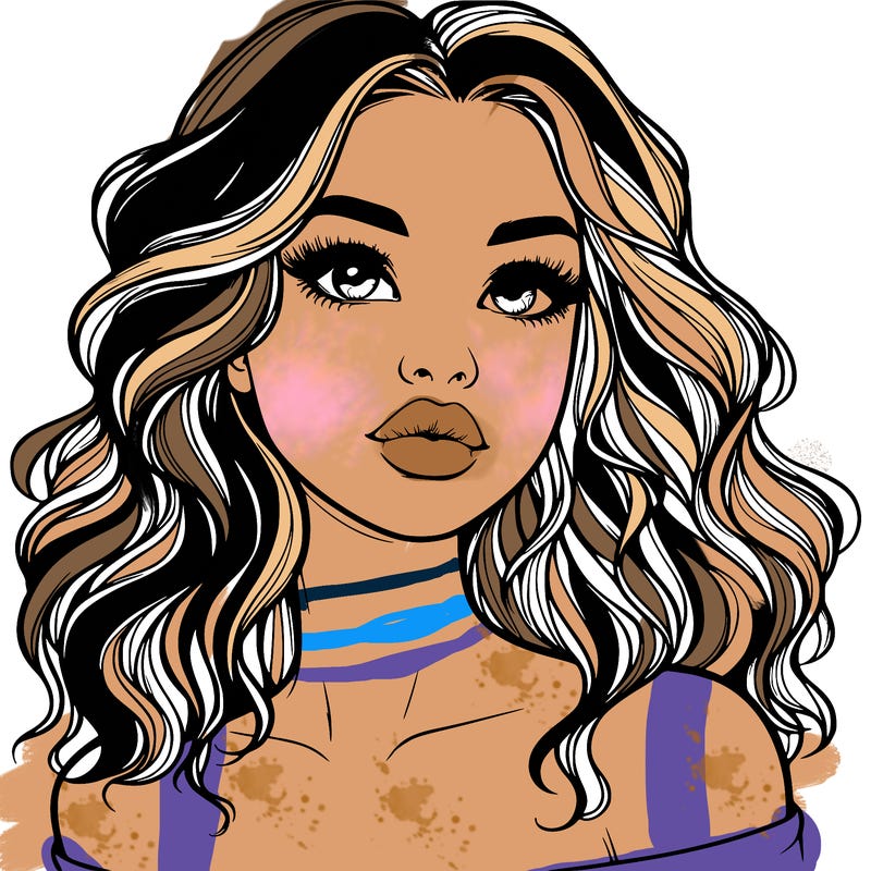 realistic girl with wavy hair and lips