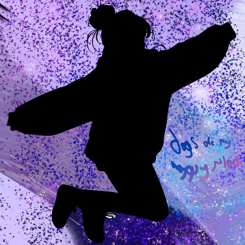 realistic girl jumping with a bun and oversized sweatshirt