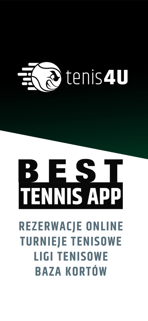 Promotional screen for tenis4U app with online court booking and tournament features