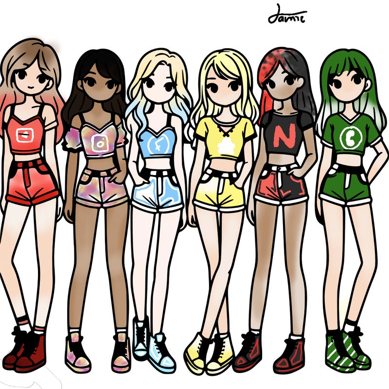 a group of girls wearing crop tops and shorts