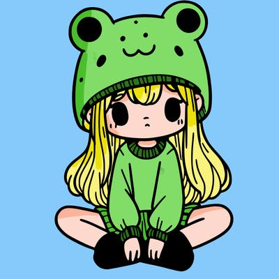 a girl wearing a frog hat and some frog socks