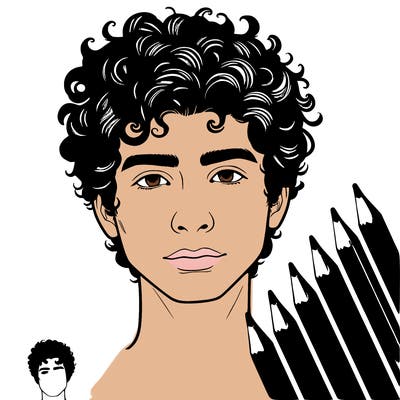 realistic guy with curly hair