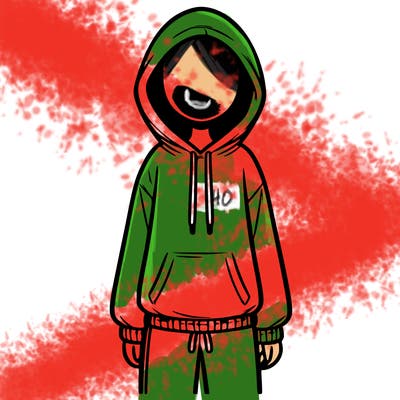 faceless girl in a tracksuit with a hood on and no hair