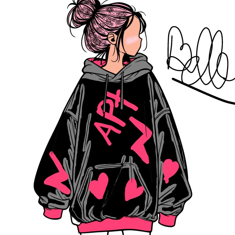 realistic girl with a oversized sweatshirt on and a bun