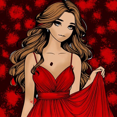 realistic girl in flowy silky prom dress