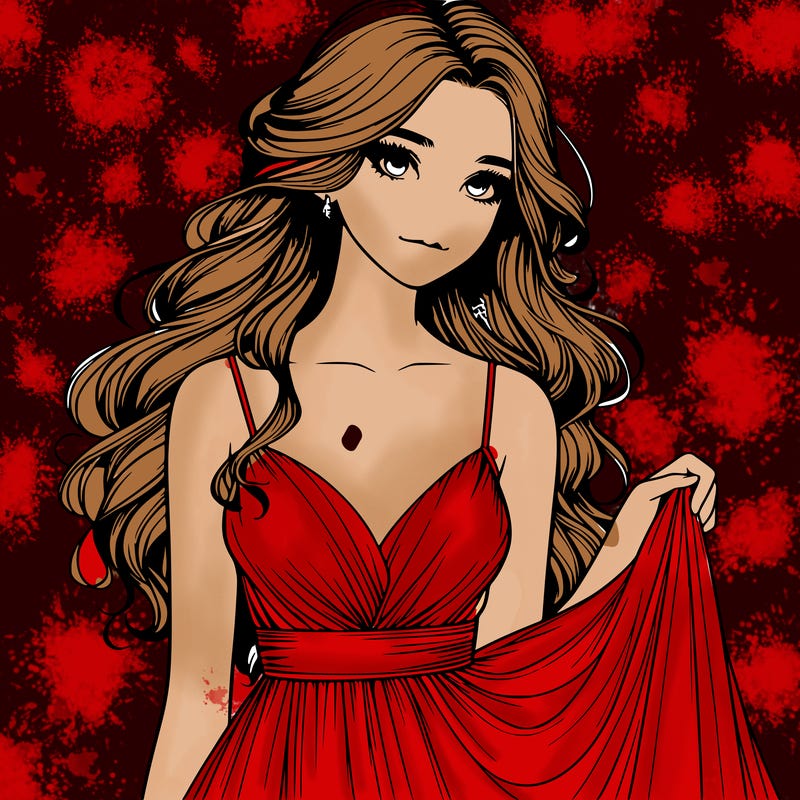 realistic girl in flowy silky prom dress