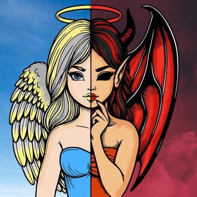 realistic angel half demon