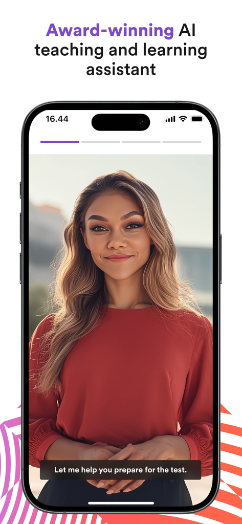 Efekta app interface showing an AI teaching assistant helping a student prepare for a test.
