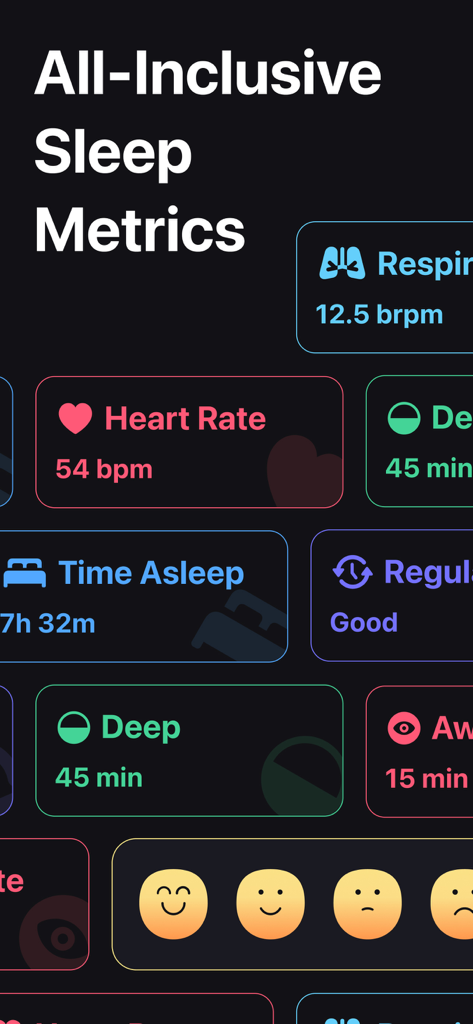 Rem: Auto Sleep Tracker Watch - Interface of the Rem app showing sleep metrics including heart rate, time asleep, respiratory rate, and sleep stages.