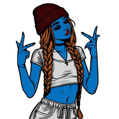 realistic teenage girl with braids and a beanie and crop top doing 🫶🏼