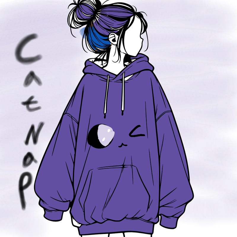 realistic girl with a oversized sweatshirt on and a bun