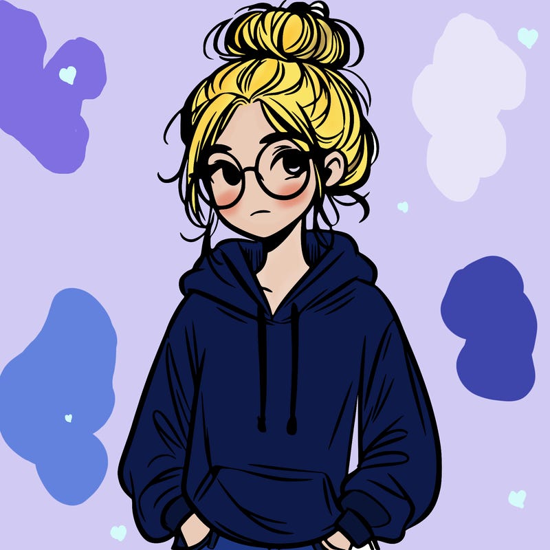 teen girl with a messy bun and glasses wearing a loose hoodie and jeans