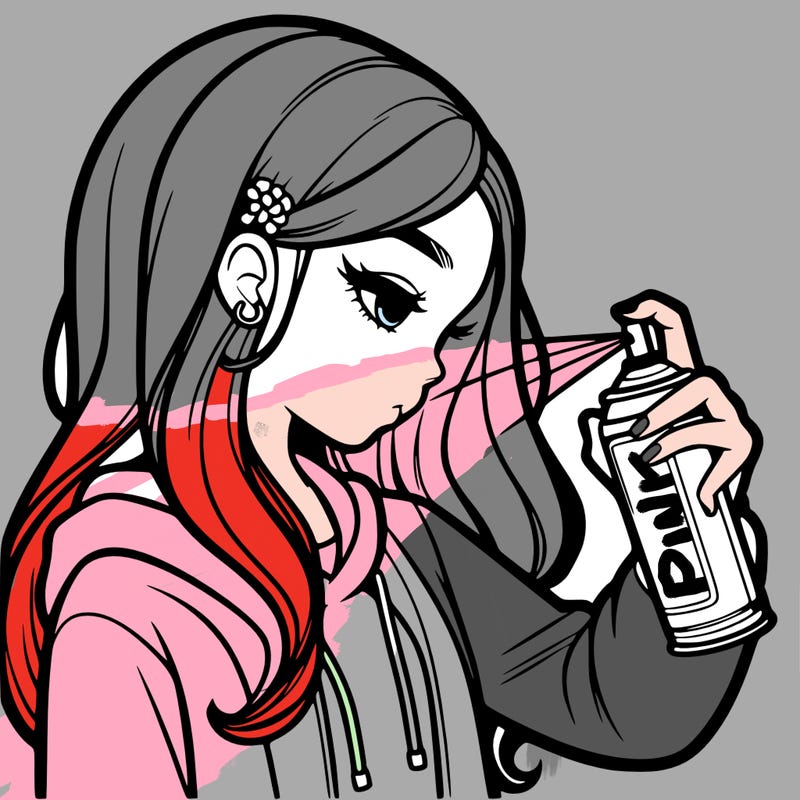 a realistic girl spray painting