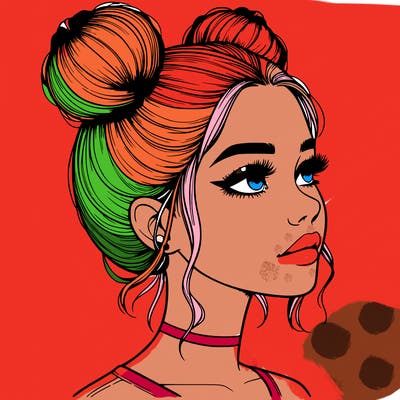 realistic girl with buns on the top of her head