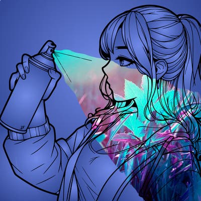 a realistic girl spray, painting