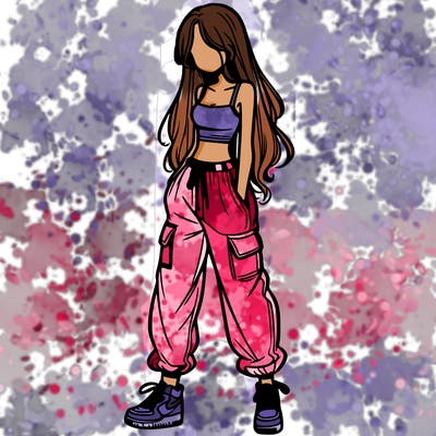 girl in baggy pants crop top and long hair