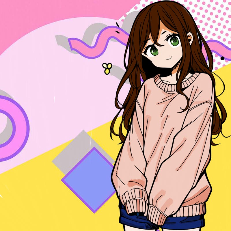 manga teen girl  in a sweater and baggy pants
