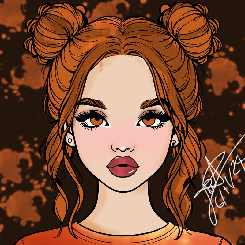 realistic girl with two buns in hair and lips