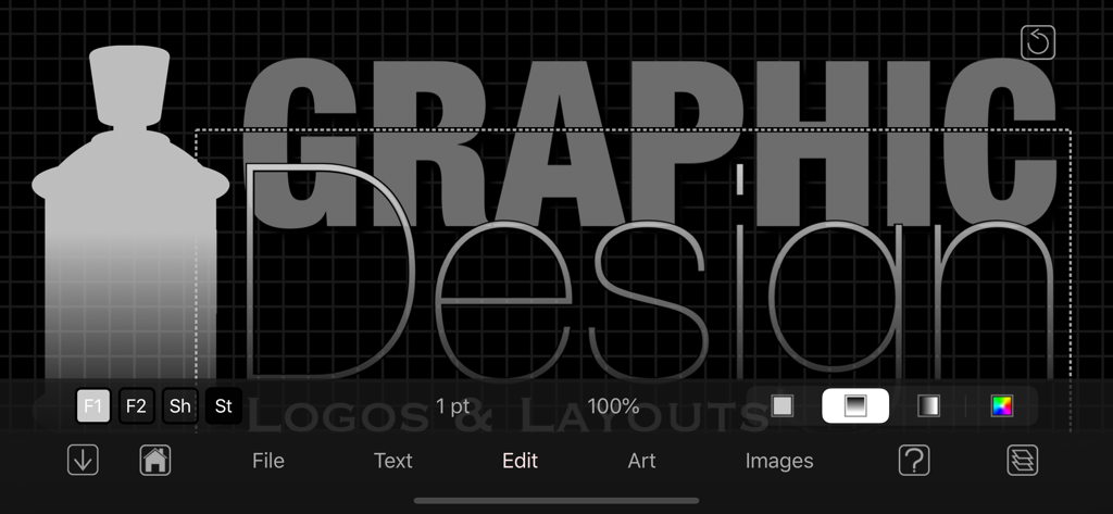 Graffiti Fonts - Graffwriter - Graffwriter app workspace showing layered typography and mobile graphic design tools on a grid background