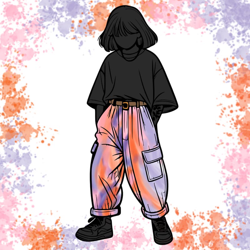 realistic girl with baggy pants