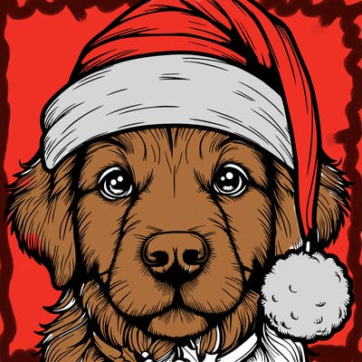 realistic dog with a christmas hat