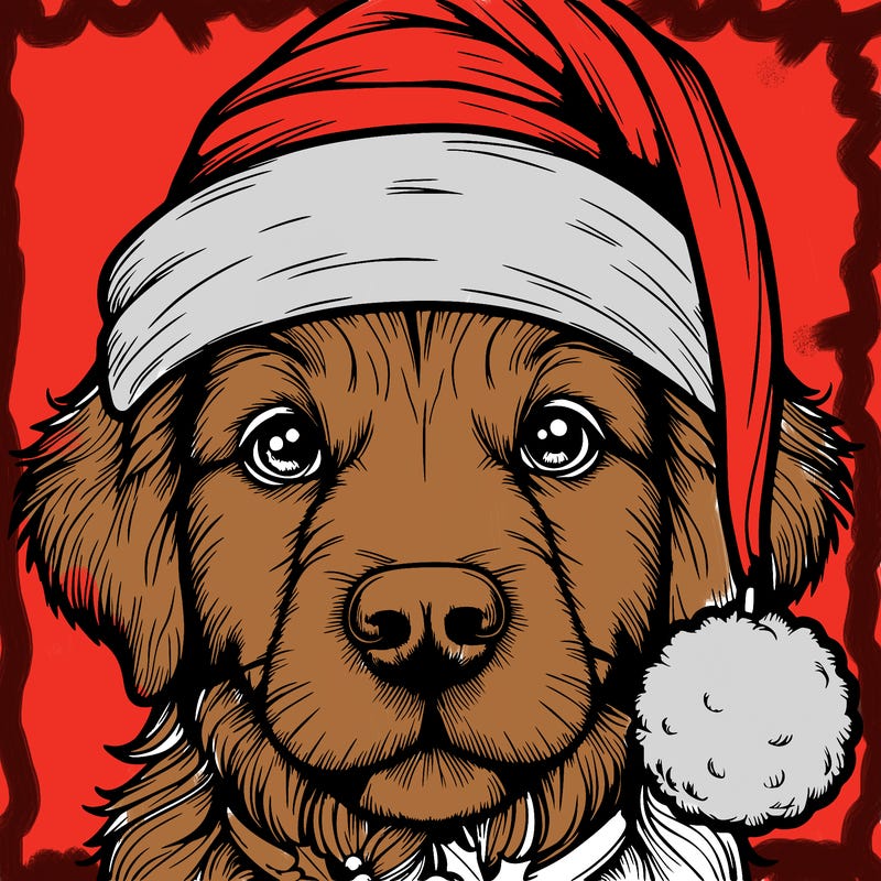 realistic dog with a christmas hat