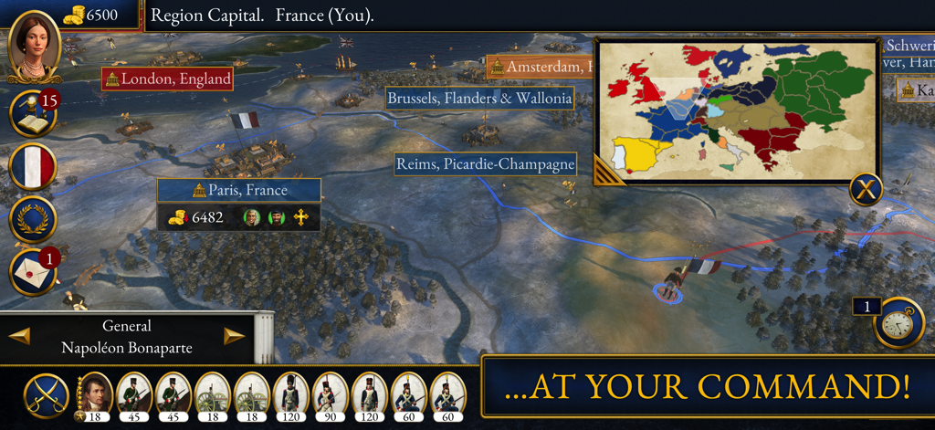 A strategic campaign map of Europe in Total War Napoleon mobile.